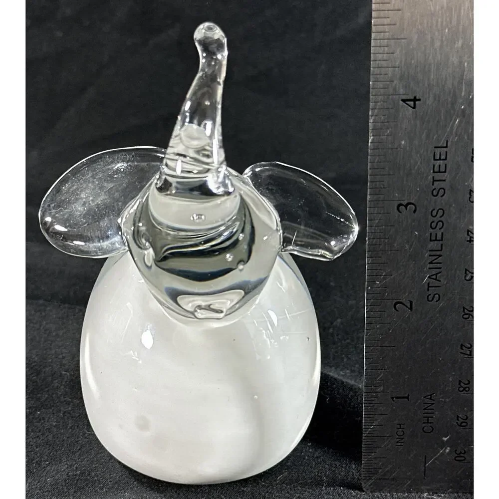 Art Glass Elephant Figurine Clear & White Blown Glass 4.75” Murano Style - Picture 5 of 8